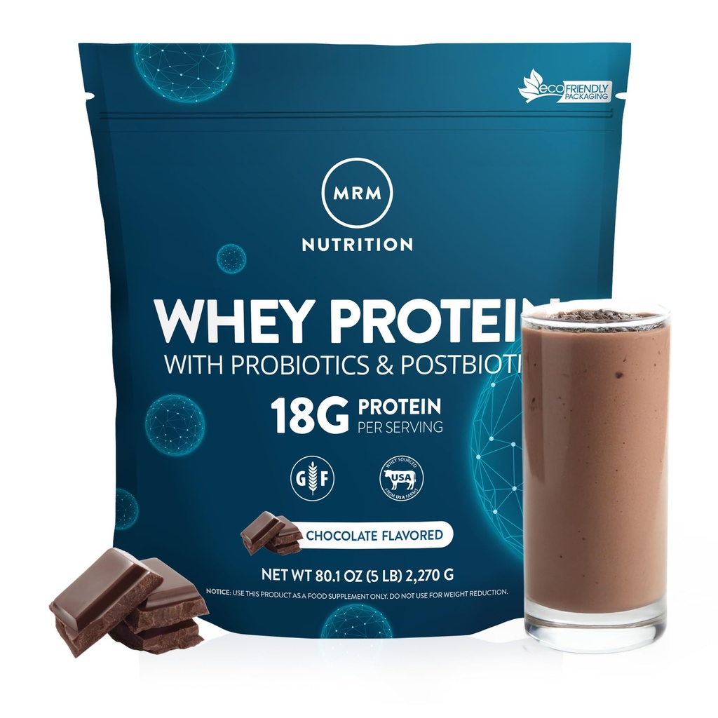MRM Beslenme Whey proteini | Chocolate Flavored | 18g protein | 2 Milyar probiyotikler + Digestive enzimler + BCAAs | High Abxia + Digestion | Hormon + antibiyotik Ücretsiz | 87 Hizmetler