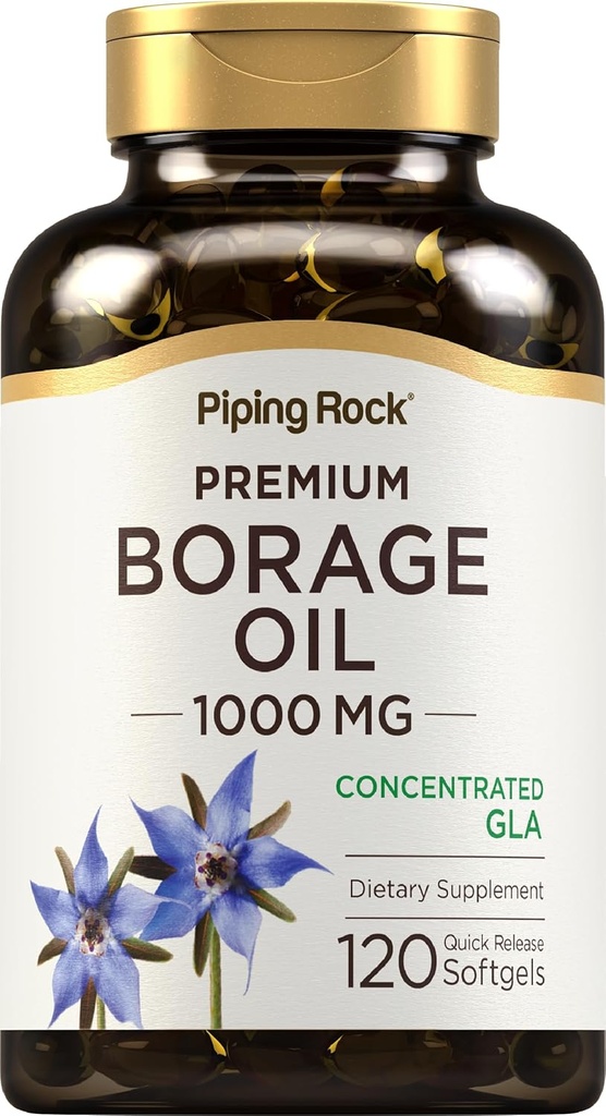 Piping Rock Borage Oil Supplement | 1000 mg Softgel Capsules | 120 Kont | Cold Pressed | Hexane Free | Non-GMO, Gluten Free Supplement Supplement Supplement