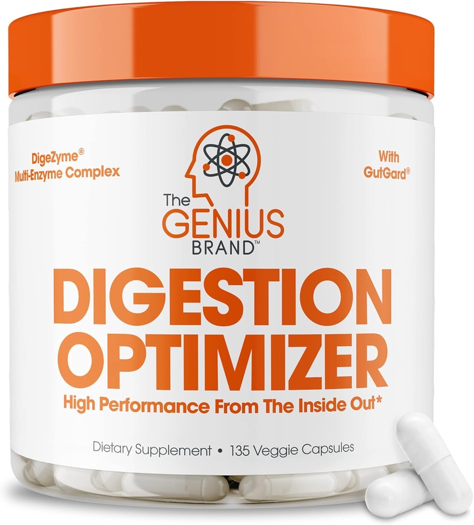 Genius Brand Genius Digestion Optimizer - Gut Health & Immune Support - No Proprietary Blends - Vegan, Non-GMO & Gluten-Free - 135 Veggie Capsules