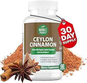 Cinnamon Capsules 1200 mg. Organik Ceylon Cinnamon Supplement, Cinnamon Pills Kalp, Beyin, Bone, Joint, Metabolism. True Cinnamon Toz, Non-GMO, Gluten Free, Vegan 60 ct (1)