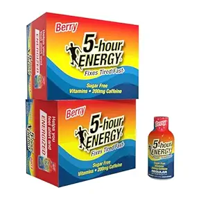 5-hour ENERGY Regular Strength Energy Shot, Berry Flavor (1.93 oz., 24 Count) Zero Calories & Sugar-Free 200 mg Caffeinated Shot, Amino Acids & B Vitamins, Dietary Supplements