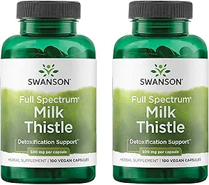 Swanson Milk Thistle - Herbal Liver Support Supplement - Natural Formula Helping to Maintain Overall Health & Wellbeing - (100 Capsules, 500mg Each) 2 Pack