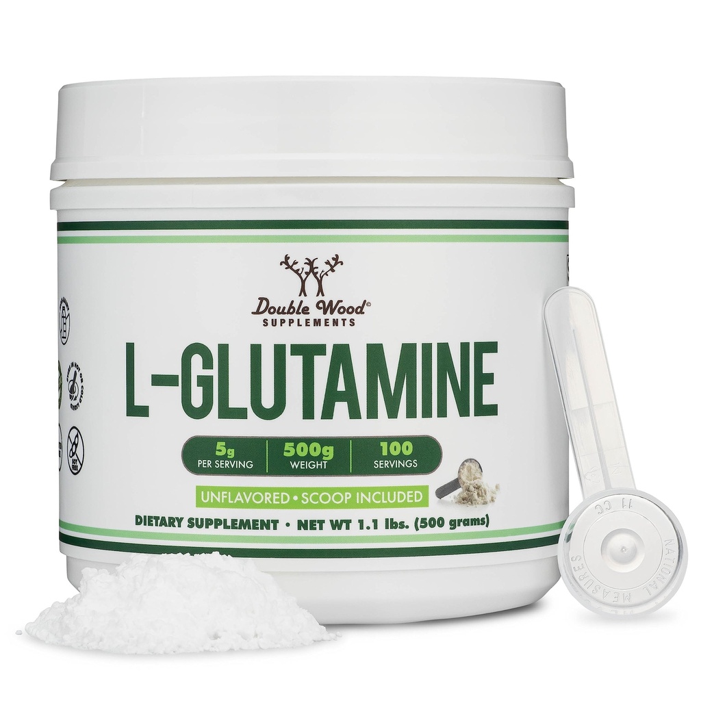 L Glutamine Toz 1.1lbs (100 Her biri 5 Grams hizmet ediyor - Üçüncü Parti Test Edilmiş L-Glutamine Toz) Unflavored, Keto, Vegan Dostu (Scoop ile) Egzersiz Endurance ve Gut Health ile Çift Wood