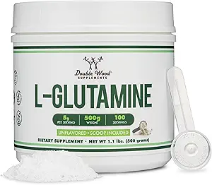 L Glutamine Toz 1.1lbs (100 Her biri 5 Grams hizmet ediyor - Üçüncü Parti Test Edilmiş L-Glutamine Toz) Unflavored, Keto, Vegan Dostu (Scoop ile) Egzersiz Endurance ve Gut Health ile Çift Wood
