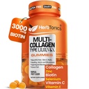 Herbtonics Multi Collagen Gummies with Biotin & Vitamin C, Hydrolyzed Collagen I Tipleri I, II, III, V, X for Hair, Skin, Nails, & Bone Support - Tropikal Flavor, 60 Gummies