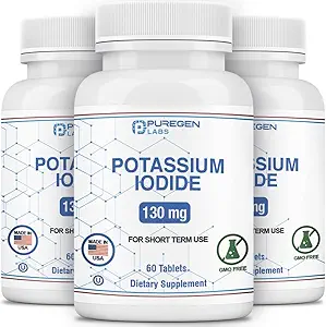 Potasyum Iodide Tabletleri 130 mg EXP 07/2025, Kosher Iodine Tabletleri, Tiroid Desteği - 3 Pack | 180 Tablet Toplam