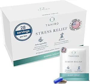 TAHIRO Stres-Relief Supplement – Doğal Beyin Desteği Magnezyum, Vitamin B, Ashwagandha, Brahmi – Sigara ve Enerji için Non-GMO Vegan Beyin Takdiri - 28-Packets