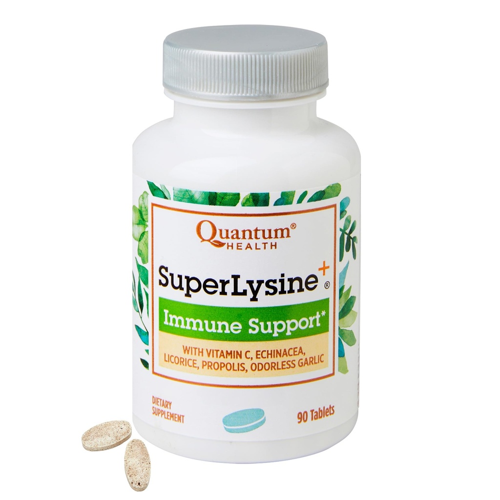 Kuantum Sağlık SuperLysine+ Gelişmiş Formula Immune Support Supplement Lysine 1500 mg, C Echinacea Licorice Bee Propolis & Odorless Garlic Daily Wellness Assembly for Women & Men - 90 Tabletler