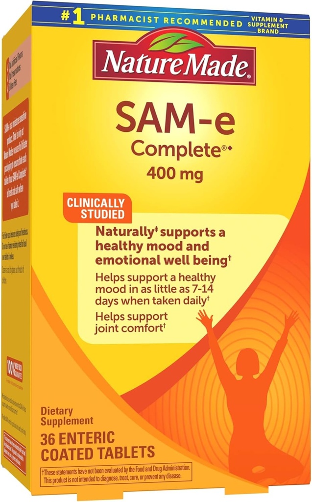 Nature Made SAM-e Complete 400 mg, Συμπλήρωμα διατροφής για υποστήριξη διάθεσης, 36 δισκία, 36 ημέρες προσφοράς