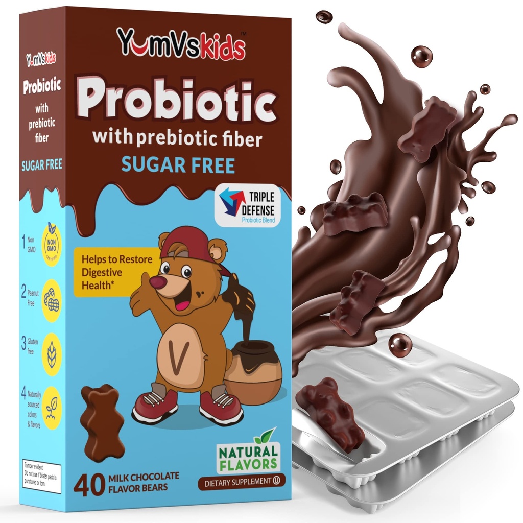 YumVs Probiyotiks for Kids with Prebiyotik Fiber Sugar Free Chocolate Chewable Supplements - Diyeter Supplement Chewables for Digestive Health - Toddler, Çocuklar & 60 Count