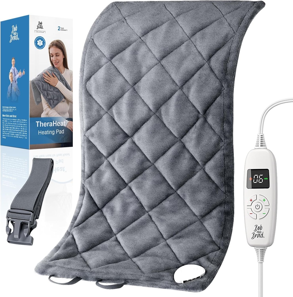 BOB AND BRAD Weighted Heating Pad with Far Infrared Warm, Large Heating Pad for Body Back Deep Muscle Pain Relief, Gift for Family Women Men, ETL Certified 2.4lbs, 12"x24"(Grey)