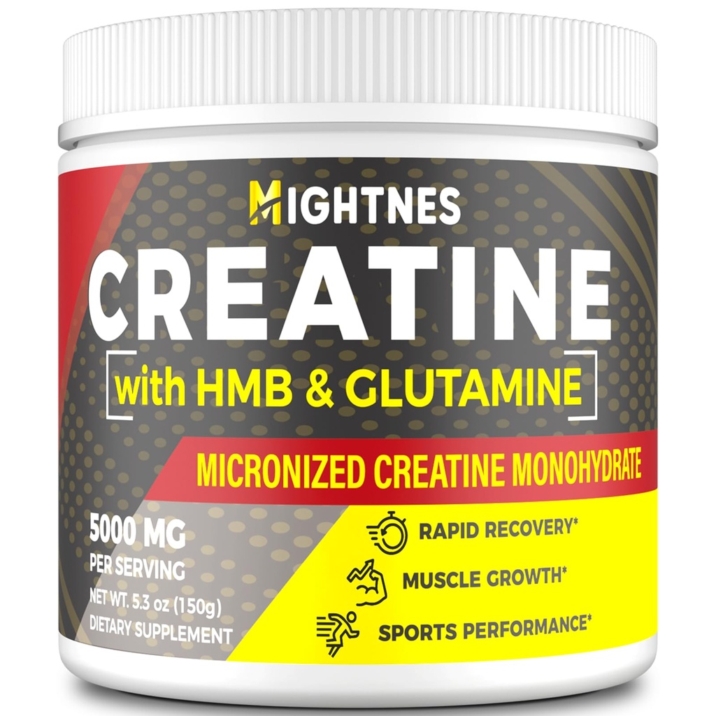 Creatine HMB, Creatine σκόνη για άνδρες & γυναίκες, Micronized Creatine Monohydrate for Muscle Growth & Recovery and Aυξημένη δύναμη, απόδοση, Creatine HMB με γλουταμίνη, χωρίς γλουτένη, 30 υπηρεσίες
