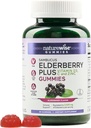 NatureWise Sambucus Elderberry Gummies - Συμπλήρωμα Υποστήριξης Ανοσοποιητικών για Παιδιά Ηλικίες 4+ & Ενήλικες με Βιταμίνη C, D3, Ψευδάργυρος - Μύρτιλλα Ισοδύναμο με 3520mg - Vegan, Non-GMO - 60 Count[30-Day Supply]