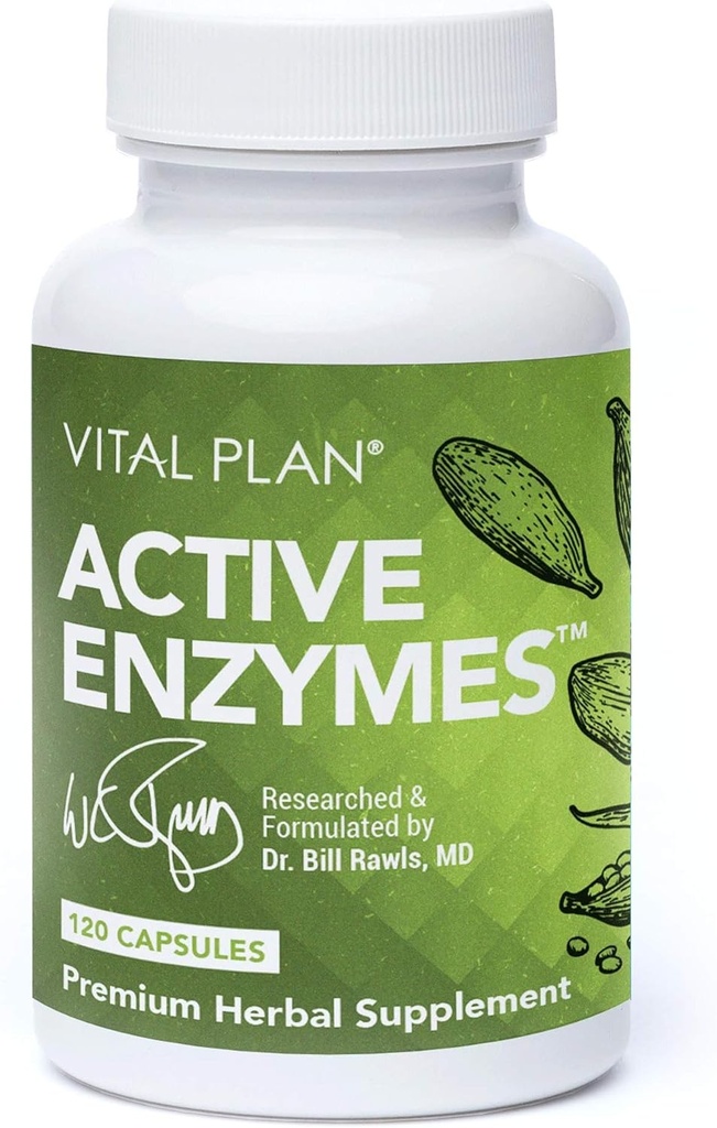 Vital Plan Active Enzymes Supplement by Dr. Bill Rawls - Digestive Enzymes for Gut Health & Digestion - Protease, Bromelain, Lactase, Amylase & Lipase (120 Κάψουλες)