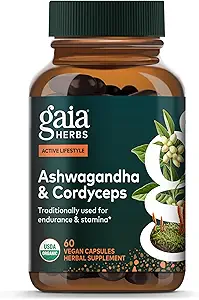 Gaia Herbs Adaptogen Performansı Mushrooms & Herbs - Enerji Desteği Sustain Endurance ve Stamina * - Contains Cordyceps ve Ashwagandha - 60 Organik Vegan Capsules (30-Day Supply)