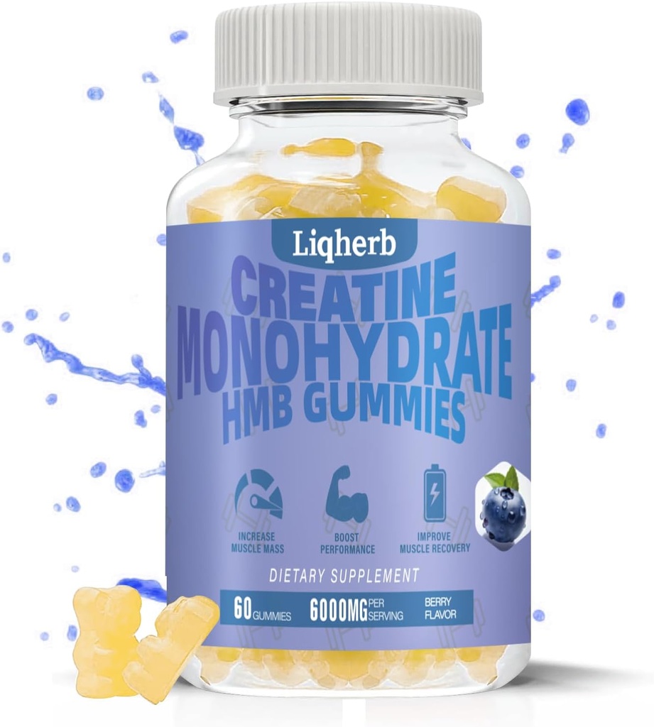 Yetişkinler için Kreatine HMB Gummies,Creatine Monohidrat 5000 mg ve HMB 1000 mg Supports Muscle Recovery, Relieves Soreness, improves Endurance, Non-GMO, Vegan, Gluten-Free, 120