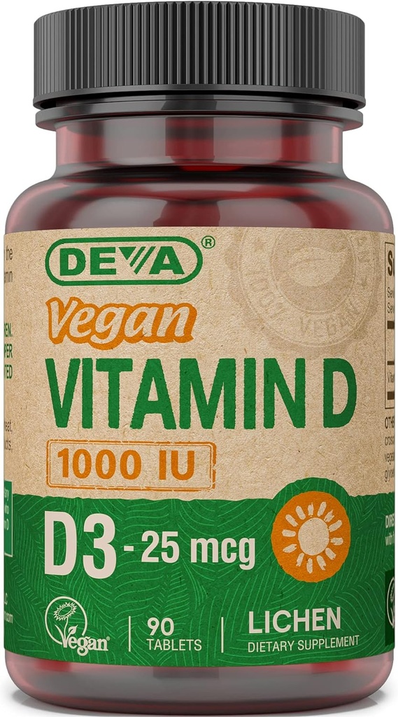 DEVA Vegan Vitamin D3 Tamam - 1000 IU ile Gün Tablet - Cholecalciferol - Lichen Plant Derived - 90 Küçük Tabletler