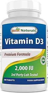 Best Naturals Vitamin D3 2000 IU (50 mcg) - 100 Tablets - 100 Days Supply - Helps Support Immune Health, Strong Bones and Teeth, & Muscle Function (100 Count (Pack of 1))