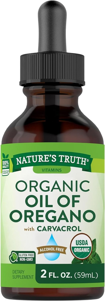 Nature's Truth Organic Oil of Oregano Liquid Drops | 2 fl oz | Mediterranean and Wild Oregano Supplement | Non-GMO & Gluten Free