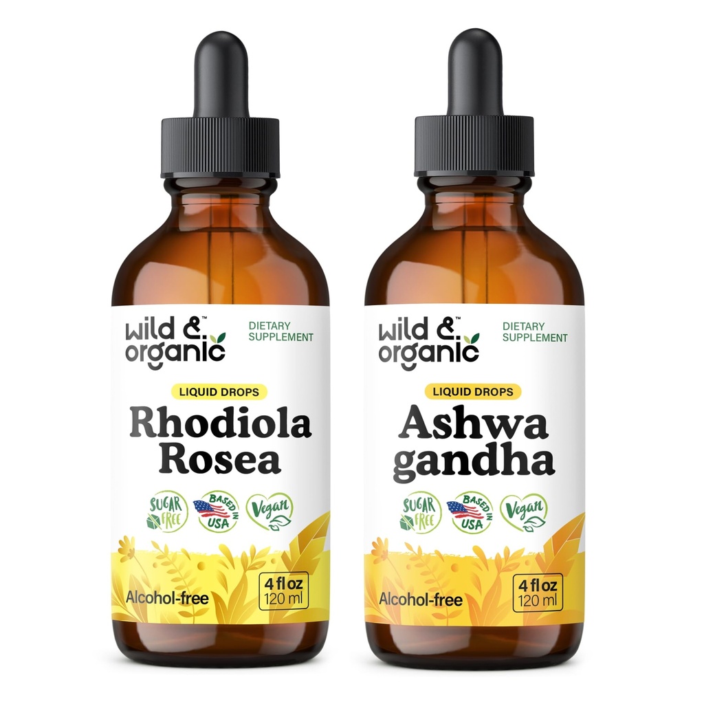 Άγρια & οργανικά Rhodiola Rosea Βάμμα 4 fl oz & Ashwagandha Βάμμα 4 fl oz