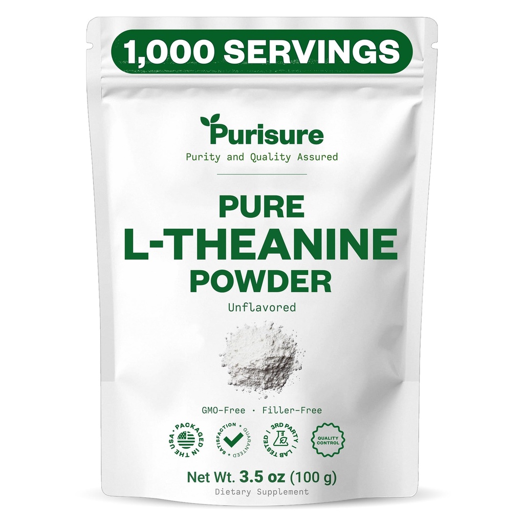 L-Theanine Toz, 100 g, Pure L Theanine Tozu Rahatlama ve Focus, Bilişsel Fonksiyonl için Tamam, No Fillers, Non-GMO, 1000 Hizmetler