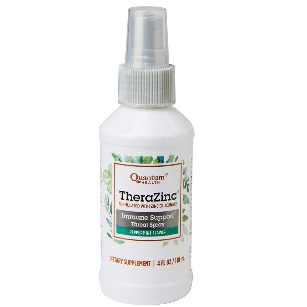 Quantum Health TheraZinc στοματικό σπρέι, Zinc ανοσοποιητική υποστήριξη για ενήλικες και παιδιά, παρέχει ανακούφιση λαρύγγι σε ένα καταπραϋντικό υγρό σπρέι ψευδαργύρου, 4 Oz.