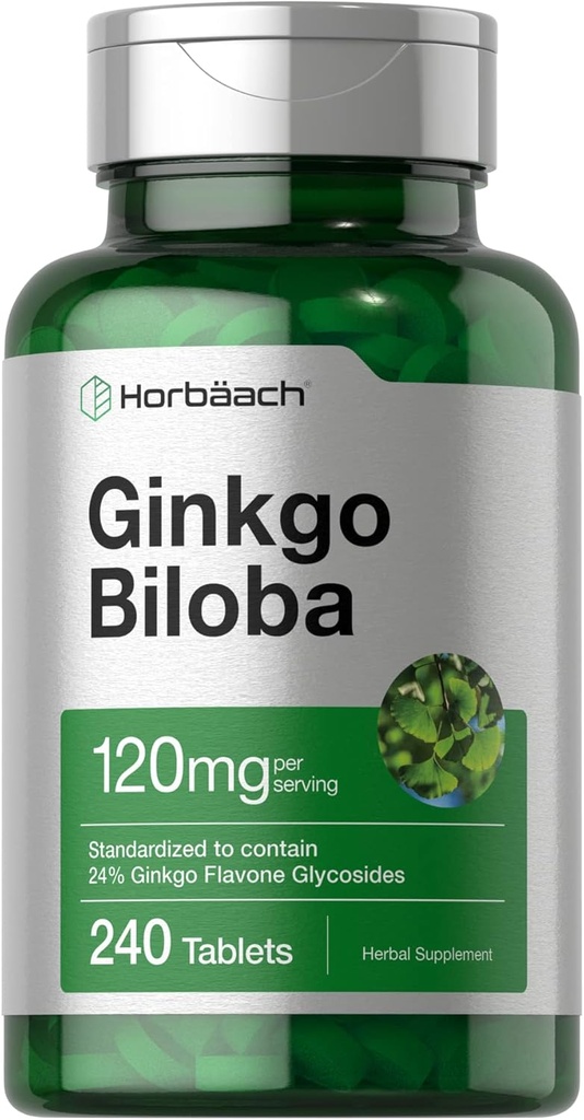 Horbäach Ginkgo Biloba Supplement | 120mg | 240 Tablet | Standart Herbal Ekstraksiyon | Flavone Glycosides | Vegetarian, Non-GMO ve Gluten Free
