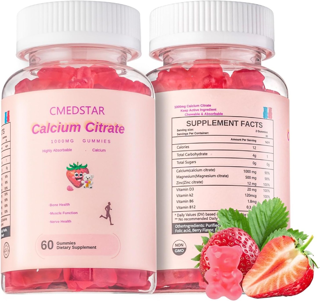 B6 & B12, Bones, Muscles & Commons, Immunity & Memory Support,Sugar-Free, Gluten Free, Vegetarian, Strawberry, 60