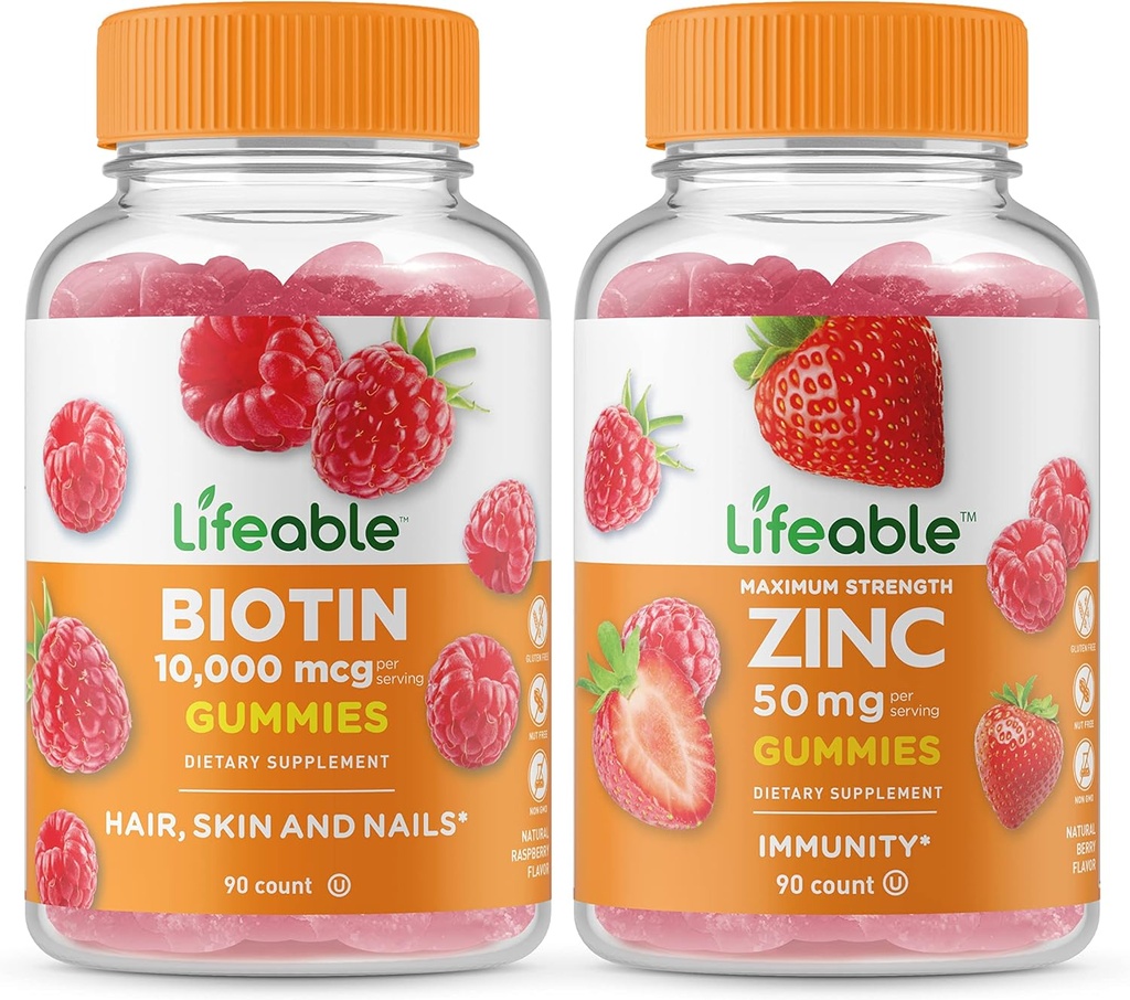 Lifeable Biotin + çinko 50 mg, Gummies Sche - Great Tasting, Vitamin Supplement, Gluten Free, GMO Free, Chewable