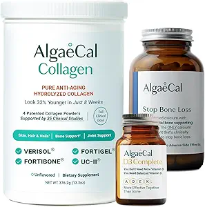 ALGAECAL Gıda, D3 & Collagen Sche - Klinik olarak Desteklenen Verisol, Forti Bone & Fortigel, Plus 13 Bone Supporting Minerals and Vitamin ADEK for Bone Health & Anti-Agingn