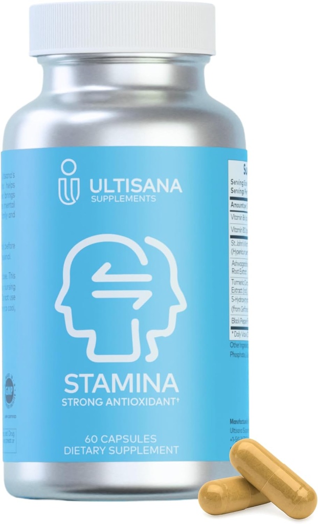 Stamina Antioksi & Stres Yardımı | Gelişmiş Mood, Boost Energy, Immune & Sleep Support | Vitamin B12 & B6, Ashwagandha, Turmeric, 5-HTP & More | Non-GMO, 60 Capsules
