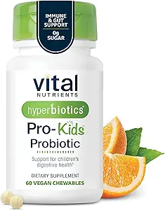 Hiperbiyotikler Vital Nutrients Pro Kids Probiyotik | Allergen-Free Toddler Çocuklar için Probiyotikler | Hedefli Immune, Gut ve Digestive Health | Sugar-Free Orange Flavor | 60 Chewable Tabletler