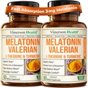 Melatonin 3mg Sleep Aid with L-Theanine & Valerian Root – Turmeric Curcumin Supplement with Ginger & Black Pepper – Organic Turmeric Supplement for Sleep, Calm and Stress Relief Support – 2 Pack