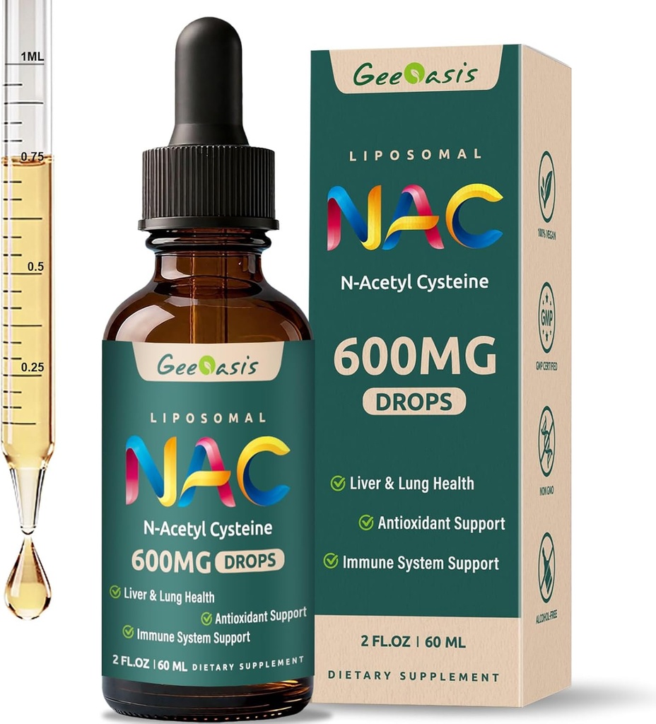 Liposomal Liquid NAC Supplement N-Acetyl Cysteine Drops, N Acetyl Cysteine 600 mg with Quercetin & Zinc for Adults & Kids, Liver & Lung Support, Antioxidant, Immune & Skin Health, 2 Fl Oz