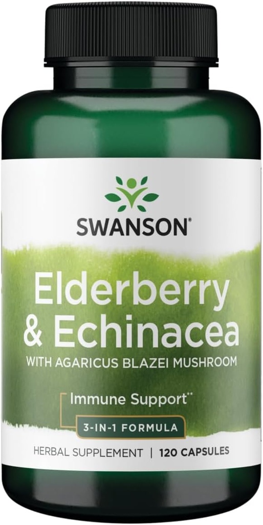 Swanson Elderberry Agaricus Echinacea Immune Support Health Formula Agaricus Blazei Mushroom 400 mg, Elderberry 400 mg, Echinacea 200 mg 120 Capsules (Caps)