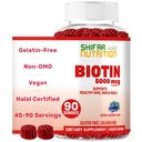 SHIFAA UTRITION Vegan Biotin Gummies for Adult & Kids | 90 Gummies | 5000 mcg 45 Hizmet | Non-GMO | Gluten, Gelatin, Peanuts, Egg & Dairy | Biotin Gummy