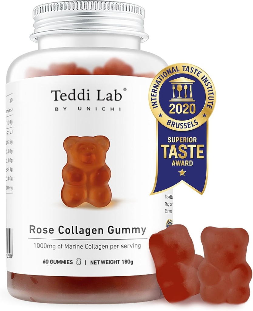 Unichi Rose Collagen Gummy, 1000 mg High-Volume Marine Collagen Gummy Supplements for Women with Collagen,, Rose Petals, Acerola Cherry, Rosehip, 60 Count