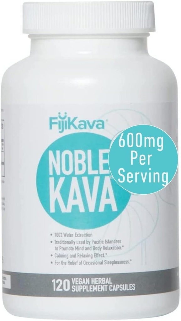 FijiKava Noble Kava Capsules, 600 mg Kavalactones Per Service, Natural Relaxation & Sleep Support Supplement, Vegan & Non-GMO, 120-Count, Premium Piper Methysticum Extract for Calm & Stress Relief