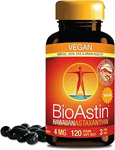 Nutrex Hawaii Vegan BioAstin Hawaiian Astaxanthin - 4mg, 120 Softgels - Farm-Direct Premium Αντιοξειδωτικό συμπλήρωμα για την υποστήριξη της υγείας των ματιών, του δέρματος, των αρθρώσεων και του ανοσοποιητικού συστήματος - Vegan, μη GMO & Gluten-free