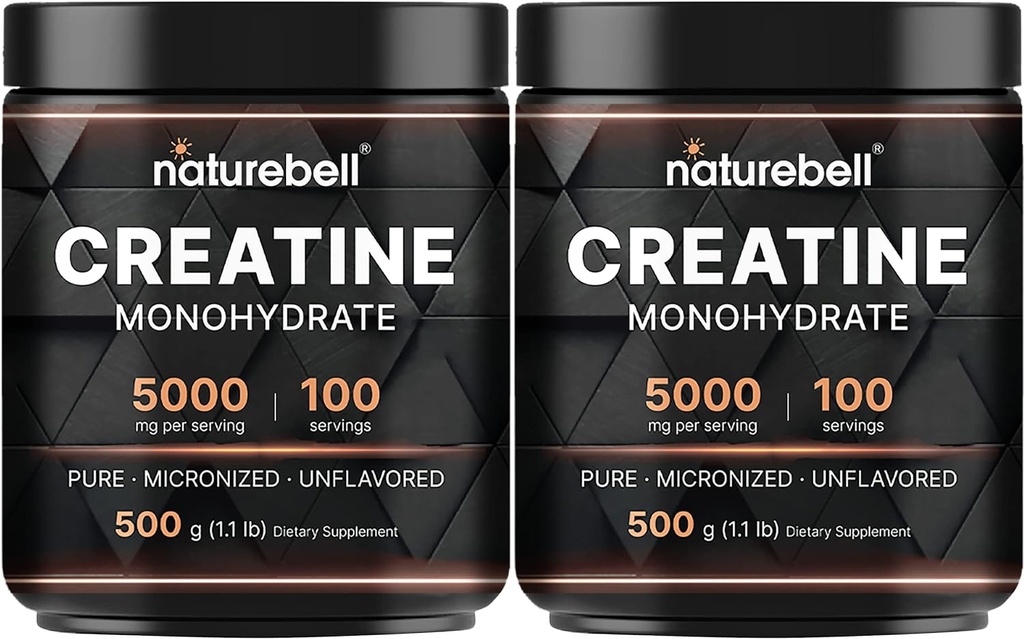NatureBell 2 Pack Tinatine Monohidrat Toz 500g, 5.000mg Per | Mikronized, Pure & Unflavored | Pre-Workout Muscle Support | DW, Vegan, Filler-Free | 200 Hizmetler (2.2 lb)
