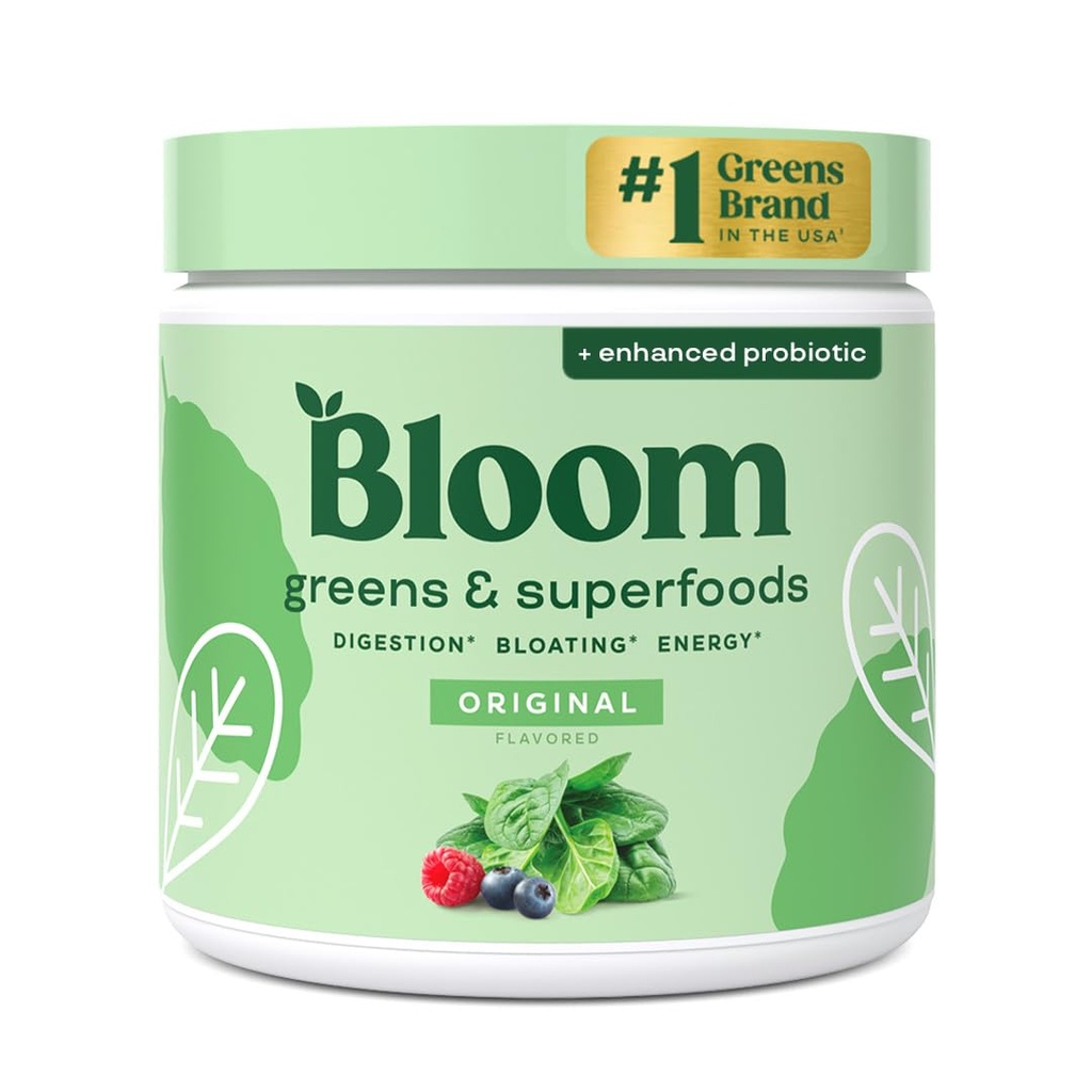 Bloom Beslenme Superfood Greens Toz, Probiyotikler ve Prebiyotiklerle Digestive Enzymes, Gut Health, Women, Chlorella, Green Juice Mix with Beet Root Toz, 30 SVG, Original
