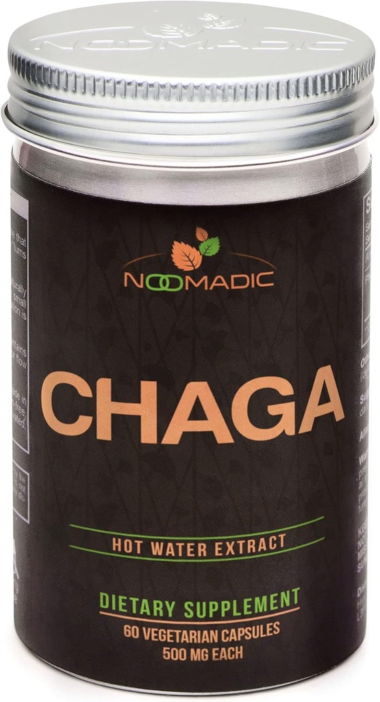 Noomadic Chaga Mushroom, 60 κάψουλες, 500mg κάθε, αντιοξειδωτικό & ανοσοποιητική υποστήριξη, εκχύλισμα ζεστού νερού, φρουτωτικά σώματα, 30% Beta-D-Glucans