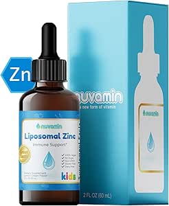 Nuvamin – Liquid Liposomal Zinc Drops for Toddlers, Kids, & Adults, 2Fl.Oz (60ml), 240 Καθημερινή εξυπηρέτηση. Μεγάλη Γεύση - Όλα Φυσικά - Vegan - Superior Απορρόφηση, Κρέμα Λεμόνι Γεύση