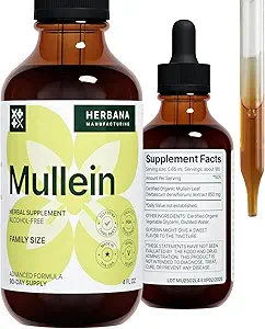 Mullein Leaf 4 fl oz Liquid Extract - Natural Lung Cleanse & Detox Supplement - Αναπνευστική Υγεία και Ανοσολογική Υποστήριξη Βάμμα - Οικογενειακό Μέγεθος - Σταγόνες υψηλής ισχύος - Προσφορά 90 ημερών