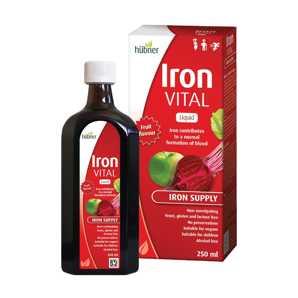Hübner Iron Vital Liquid Iron Supply Plus Vitamin C, Diyetsel Supplement for Yetişkinler and Kids, Vegan and Gluten-Free, Fruit Flavor, 250 ml Şişe, 25 Hizmetler