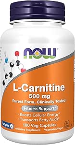 Şimdi Gıdalar Tamamlıyor, L-Carnitine 500 mg, Purest Form, Amino Asit, Fitness Desteği*, 180 Veg Capsules