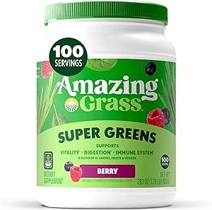 Amazing Grass Greens Blend Superfood: Super Greens Toz Spirulina, Chlorella, Beet Root Toz, Digestive Enzymes, Prebiyotiks & Probiyotiks, Berry, 100 Hizmet (Pazarlama Mayıs Vary)
