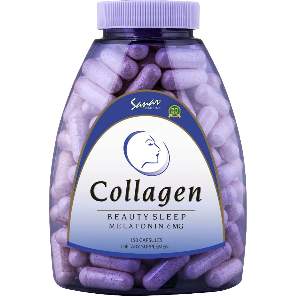 Sanar Naturals Collagen Pills Beauty Sleep with Melatonin 6 mg - Saç Skin Nails Ortakları - Hydrolyzed Collagen Supplement Supplement, 150 Capsules