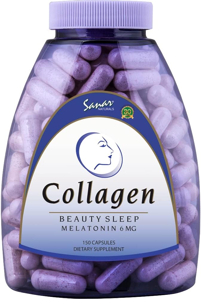 Sanar Naturals Collagen Pills Beauty Sleep with Melatonin 6 mg - Saç Skin Nails Ortakları - Hydrolyzed Collagen Supplement Supplement, 150 Capsules