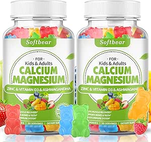 softbear Calcium Magnesium Zinc Gummies for Women, Calcium Magnesium Supplement with Vitamin D3 for Bone Strength, Vegan, Sugar-Free, Mixed Fruit Flavor 60 Count